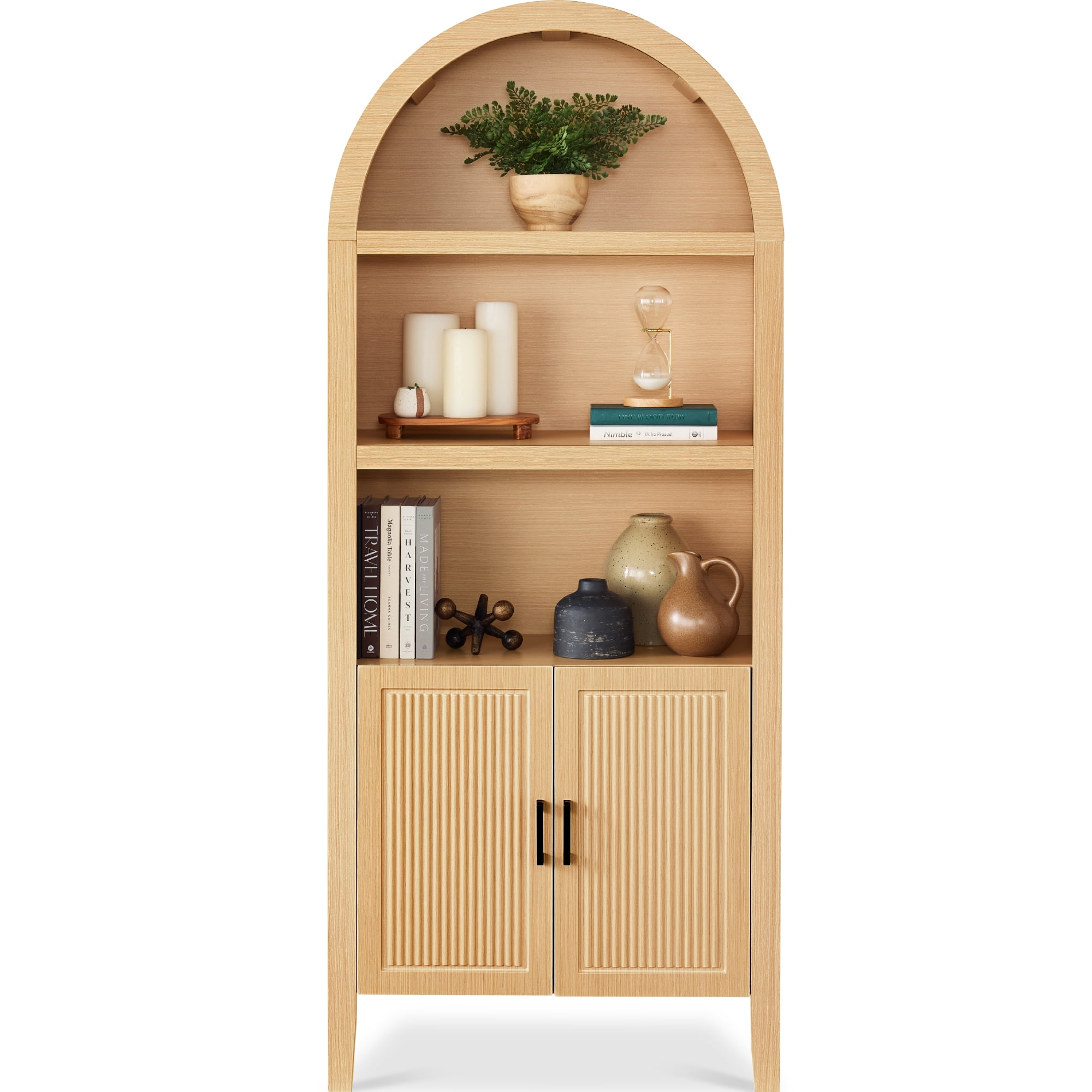 Best Choice Products 72" Tall Arched Pantry Cabinet w/ Doors, 5-Tier Storage Cabinet w/Adjustable Shelves - Natural Oak
