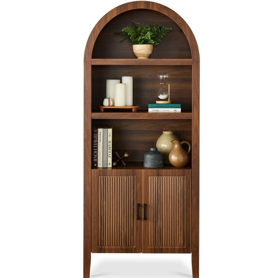 Best Choice Products 72in Tall Arched 5-Tier Bookshelf Storage Cabinet w/ Adjustable Shelves - Walnut