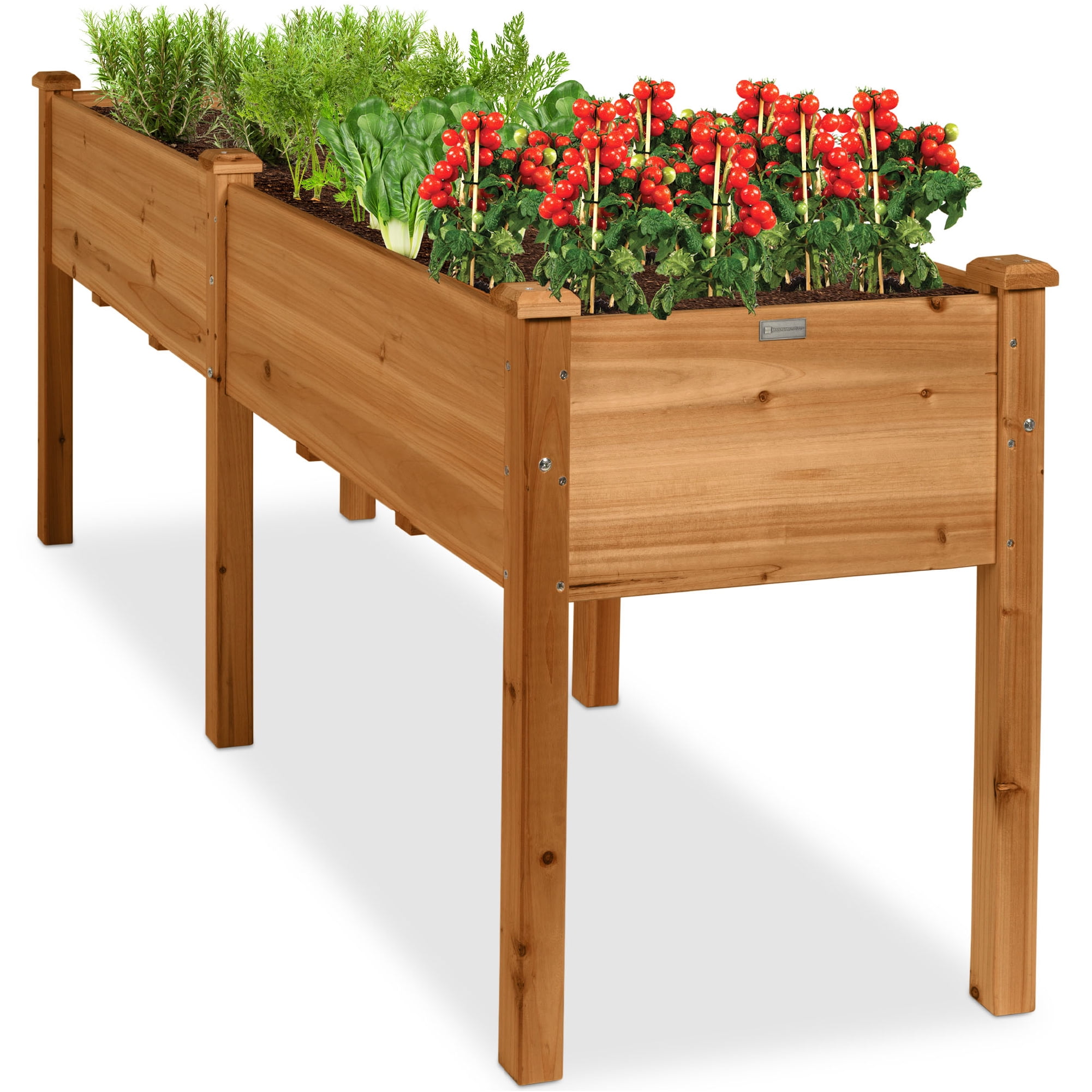 Best Choice Products 72x24x30in Raised Garden Bed, Elevated Wood Planter Box for Patio w/ Divider Panel - Acorn Brown