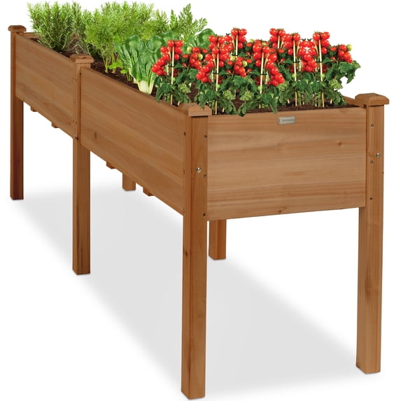 Best Choice Products 72x24x30in Raised Garden Bed, Elevated Wood Planter Box for Patio w/ Divider Panel - Acorn Brown