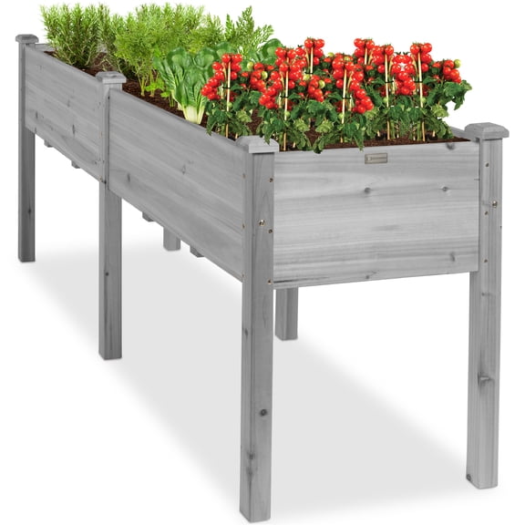 Best Choice Products 72x24x30in Raised Garden Bed, Elevated Wood Planter Box for Patio w/ Divider Panel - Gray