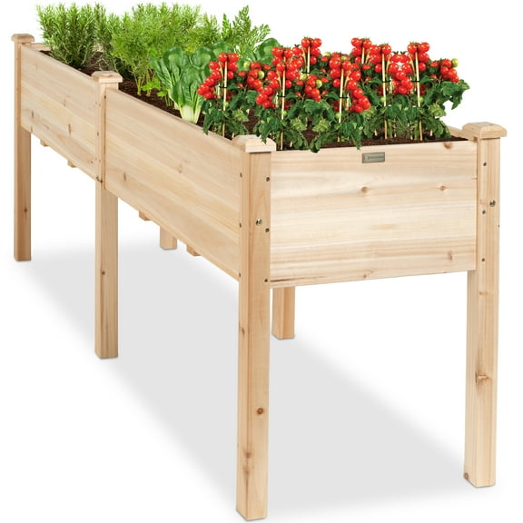 Best Choice Products 72x24x30in Raised Garden Bed, Elevated Wood Planter Box for Patio w/ Divider Panel - Natural