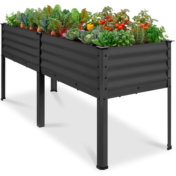 Best Choice Products 72x24x30in Non Toxic Elevated Galvanized Metal Garden Bed Corner Protectors - Charcoal