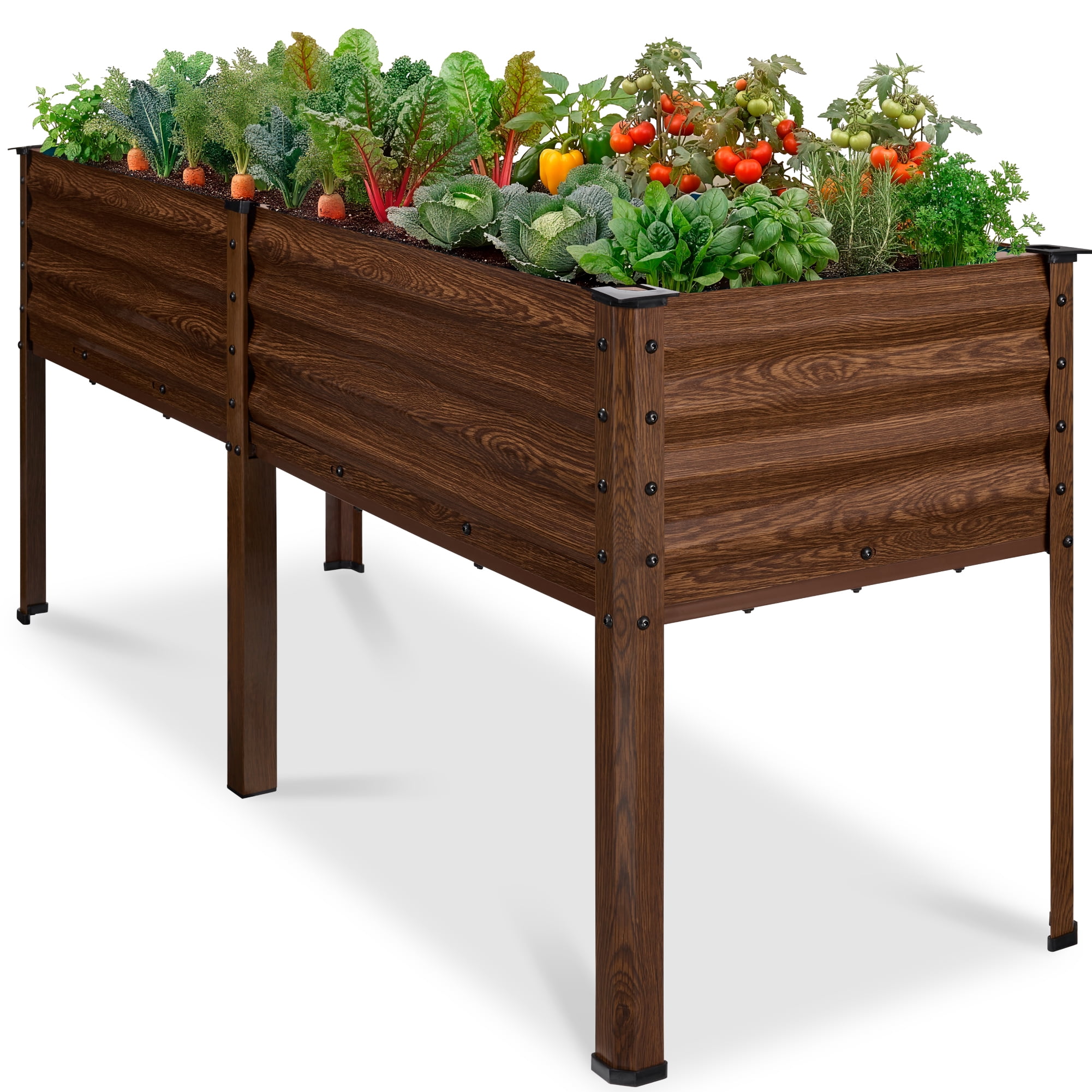 Best Choice Products 72x24x30in Non Toxic Elevated Galvanized Metal Garden Bed Corner Protectors - Dark Brown Wood Grain