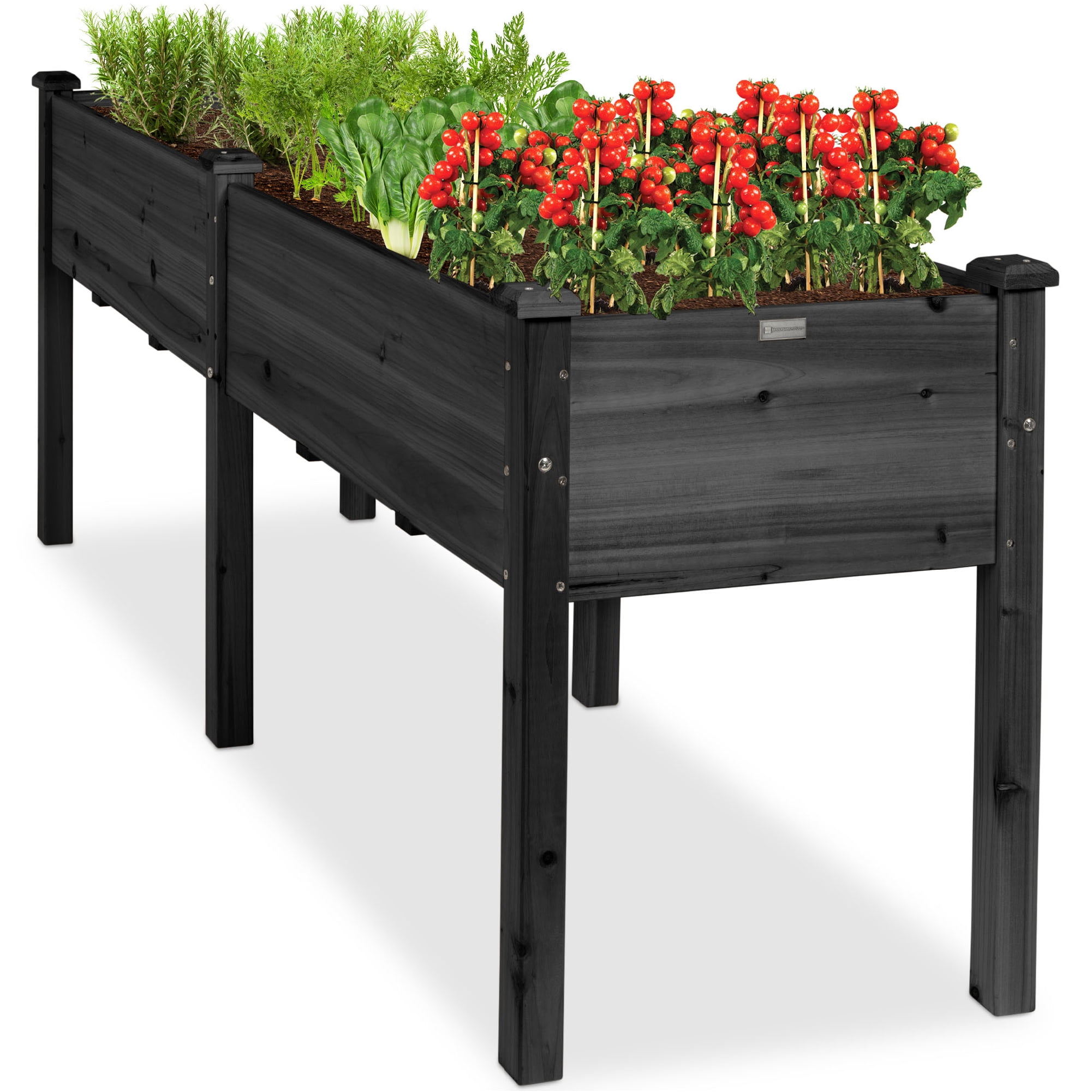 Best Choice Products 72x24x30in Raised Garden Bed, Elevated Wood Planter Box for Patio w/ Divider Panel - Black