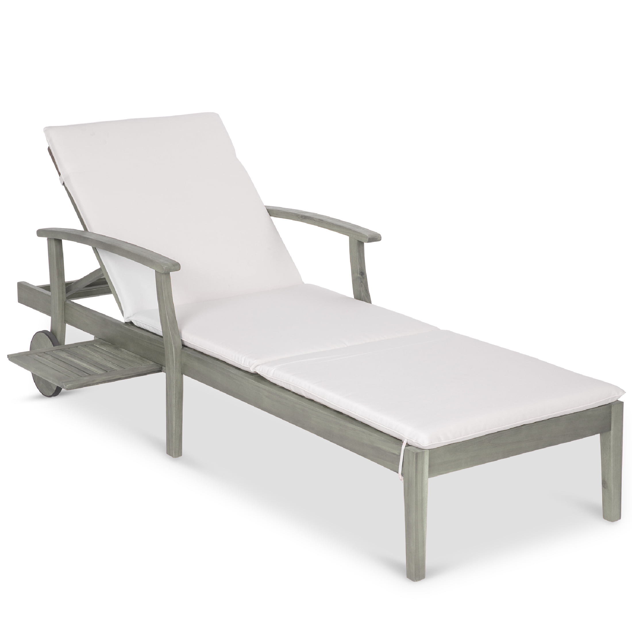 Walmart sales :  Best Choice Products 79x26in Acacia Wood Outdoor Chaise Lounge Chair w/ Adjustable Backrest, Table, Wheels - Gray/Cream
