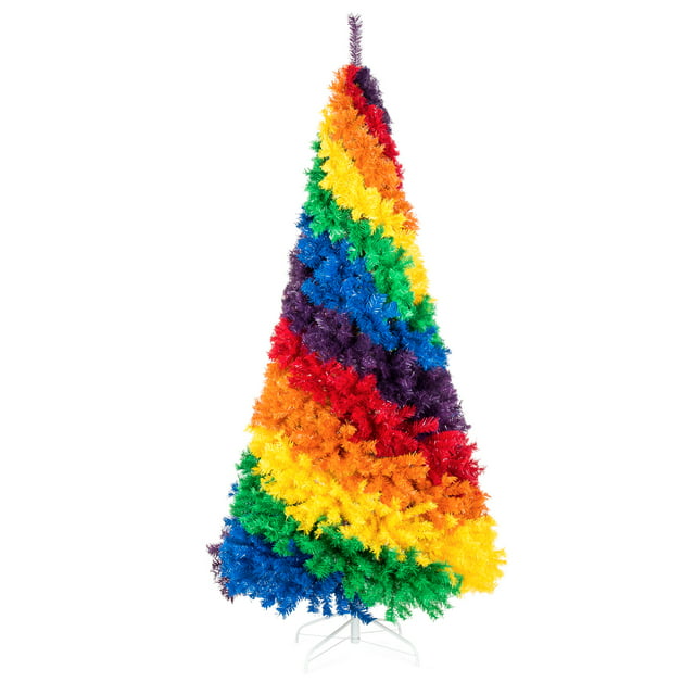 Best Choice Products 7ft Artificial Colorful Rainbow Christmas Tree, Full Fir Holiday Decor w/ 1,213 Tips, Metal Stand