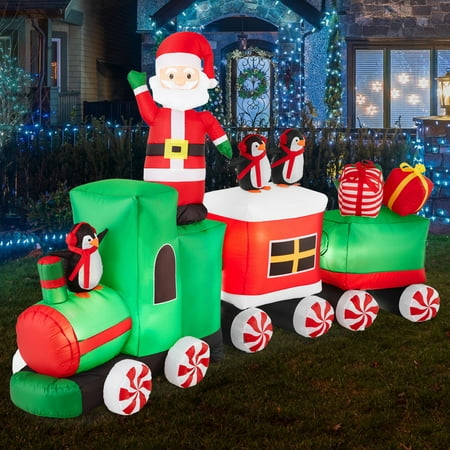 product image of Best Choice Products 8.5 x 5ft Pre-Lit Inflatable Christmas Train & Animated Santa Claus w/ 10 LED Lights, Ground Stakes