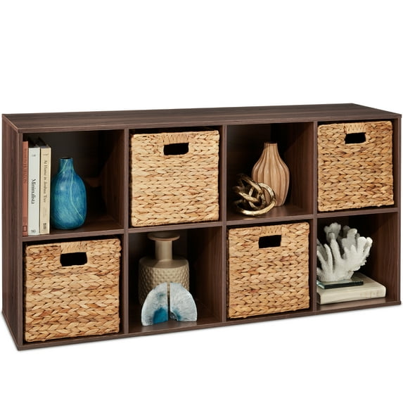 Best Choice Products 8-Cube Bookshelf, 11in Display Storage System, Organizer w/ Removable Back Panels - Walnut
