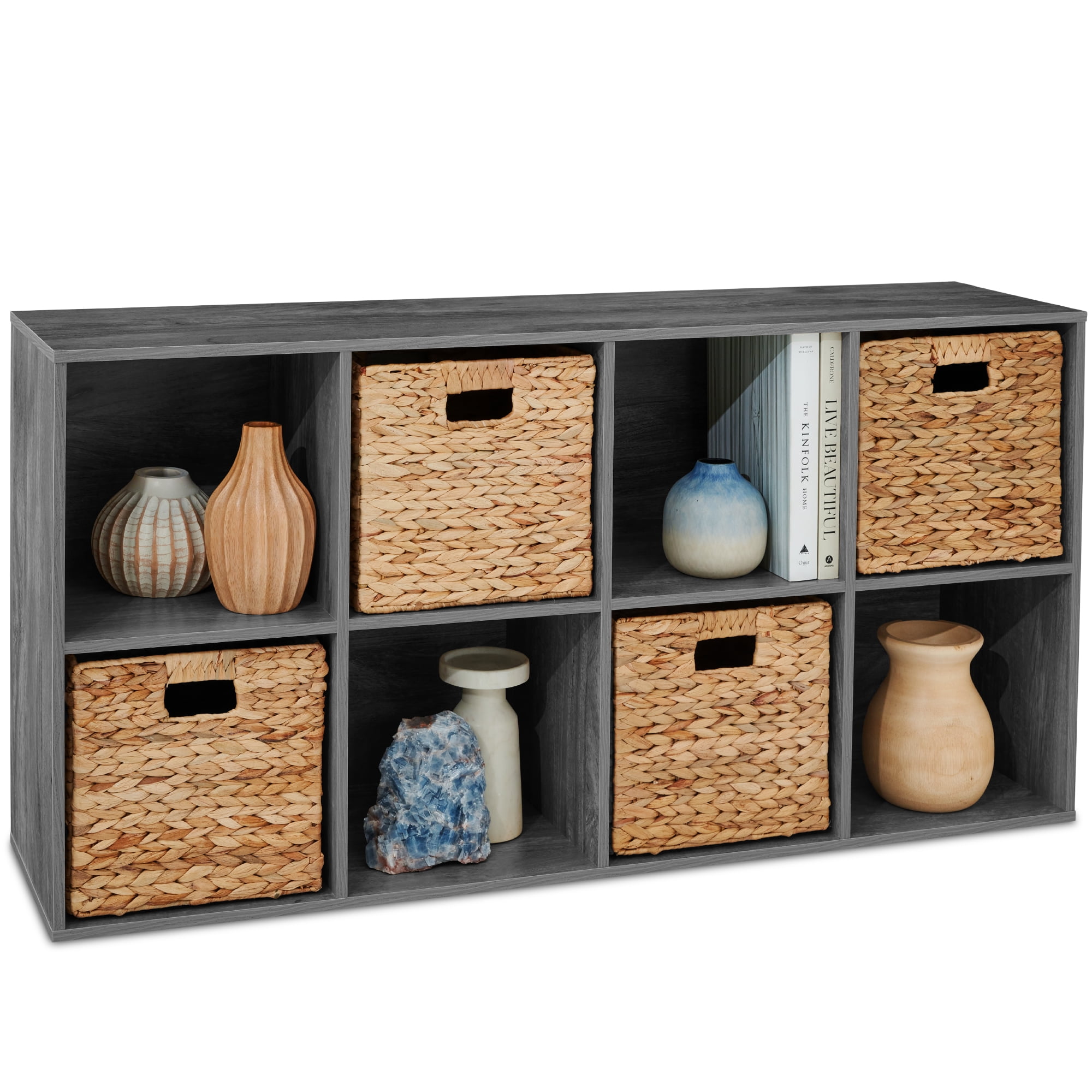Best Choice Products 8-Cube Bookshelf, 13.5in Display Storage System, Organizer w/ Removable Back Panels - Dark Gray