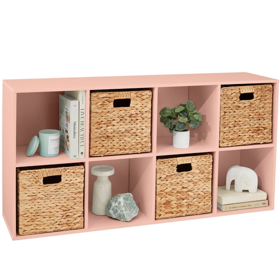 Best Choice Products 8-Cube Bookshelf, 13.5in Display Storage System, Organizer w/ Removable Back Panels - Light Pink