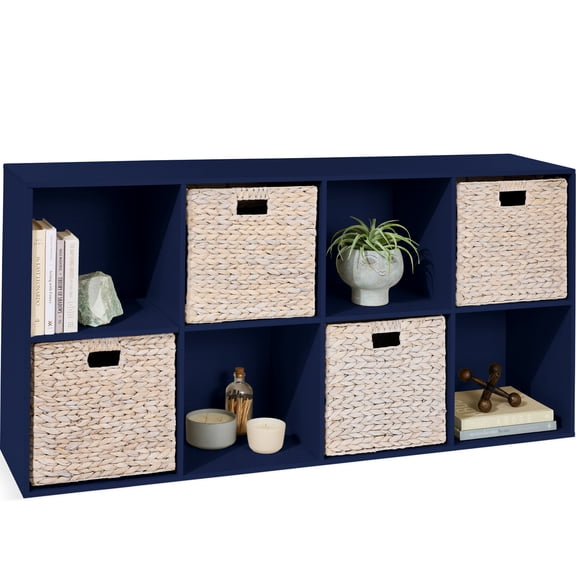 Best Choice Products 8-Cube Bookshelf, 13.5in Display Storage System, Organizer w/ Removable Back Panels - Navy