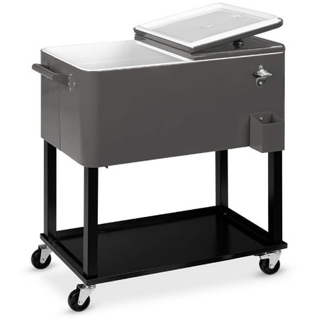 Best Choice Products 80qt Steel Rolling Cooler Cart w/ Bottle Opener, Catch Tray, Drain Plug, Locking Wheels - Gray