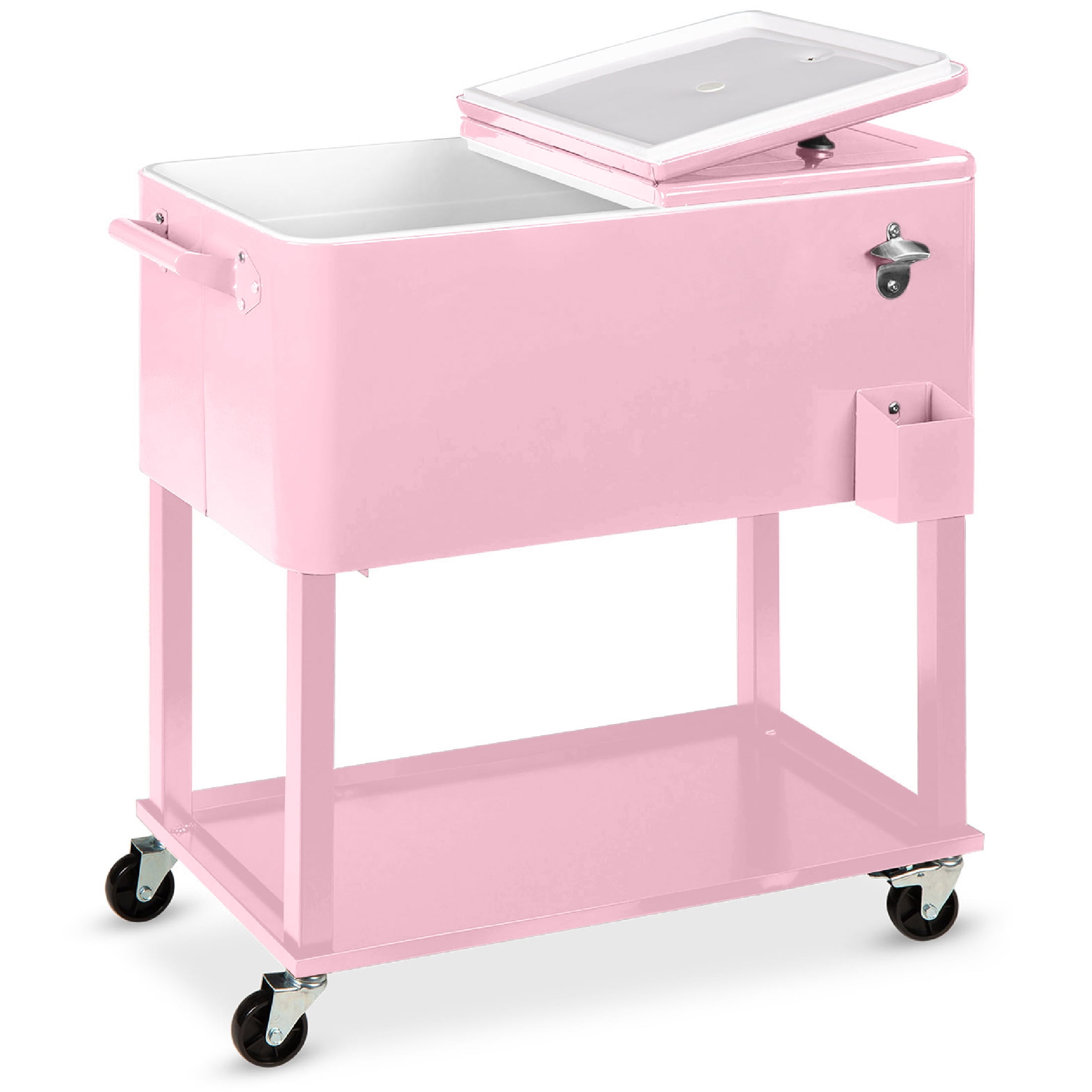 Best Choice Products 80qt Steel Rolling Cooler Cart w/ Bottle Opener, Catch Tray, Drain Plug, Locking Wheels - Pink