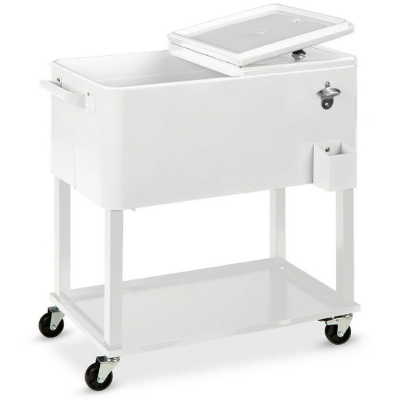 Best Choice Products 80qt Steel Rolling Cooler Cart w/ Bottle Opener, Catch Tray, Drain Plug, Locking Wheels - White