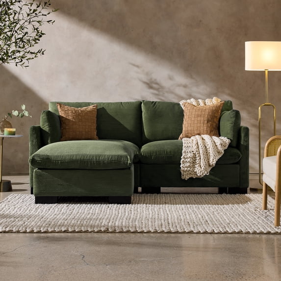 Best Choice Products 82in Modular Sectional Pillowtop Sofa w/ Ottoman & Storage- Moss Green