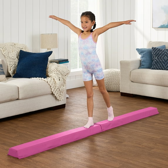 Best Choice Products 8ft Folding Floor Balance Beam 2-Panel for Gymnastics Practice, Exercise  Pink
