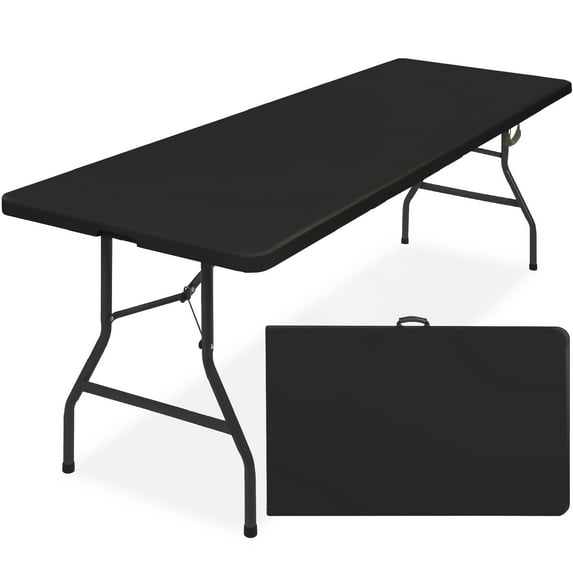 Best Choice Products 8ft Plastic Folding Table, Indoor Outdoor Heavy Duty Portable w/ Handle, Lock for Picnic - Black