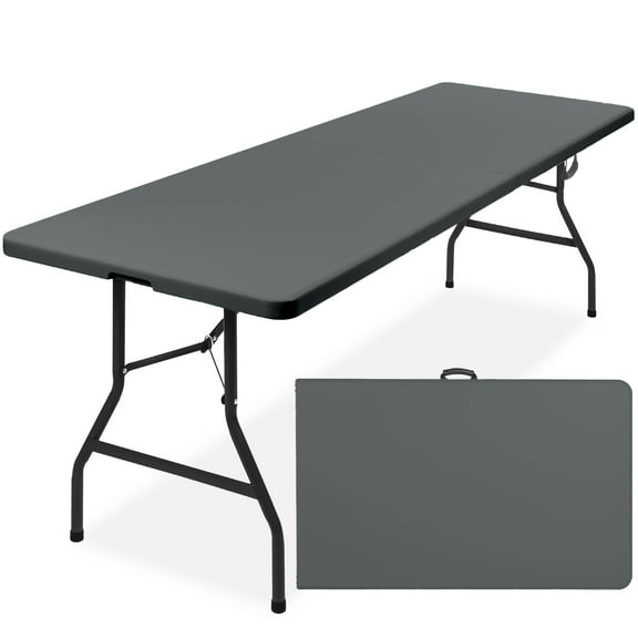 Best Choice Products 8ft Plastic Folding Table, Indoor Outdoor Heavy Duty Portable w/ Handle, Lock for Picnic - Dark Gray