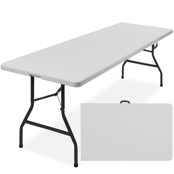 Best Choice Products 8ft Plastic Folding Table, Indoor Outdoor Heavy Duty Portable w/ Handle, Lock for Picnic - Light Gray