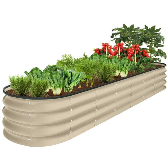 Best Choice Products 8x2x1ft Outdoor Metal Raised Oval Garden Bed, Planter Box for Vegetables, Flowers - Beige
