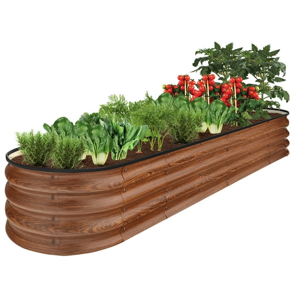 Best Choice Products 8x2x1ft Outdoor Metal Raised Oval Garden Bed, Planter Box for Vegetables, Flowers - Wood Grain