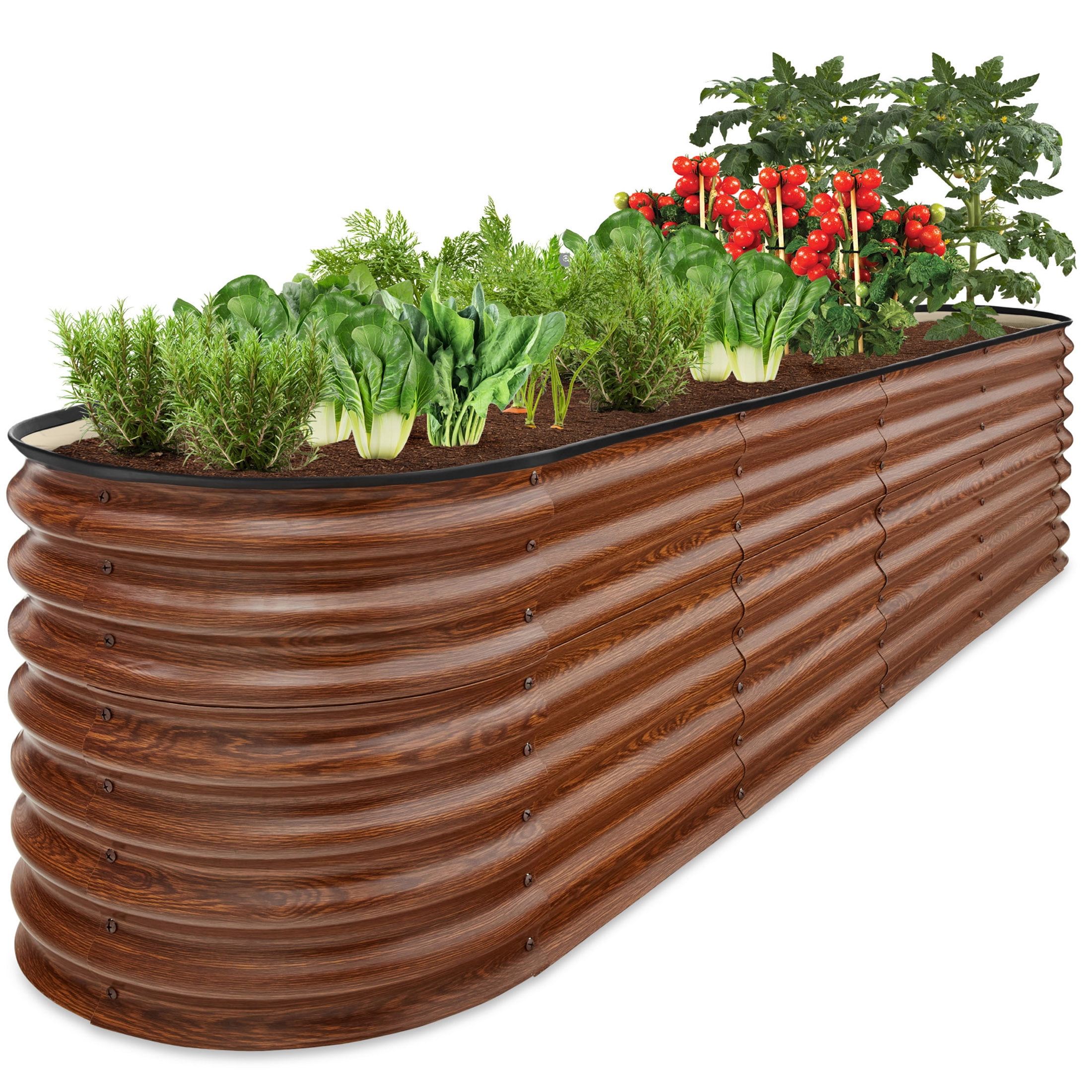 Wood Grain 8x2x2ft Oval Metal Raised Garden Bed Planter