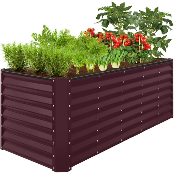 Best Choice Products 8x2x2ft Raised Metal Outdoor Garden Bed, Planter Box for Flowers, Vegetables, Herbs - Burgundy