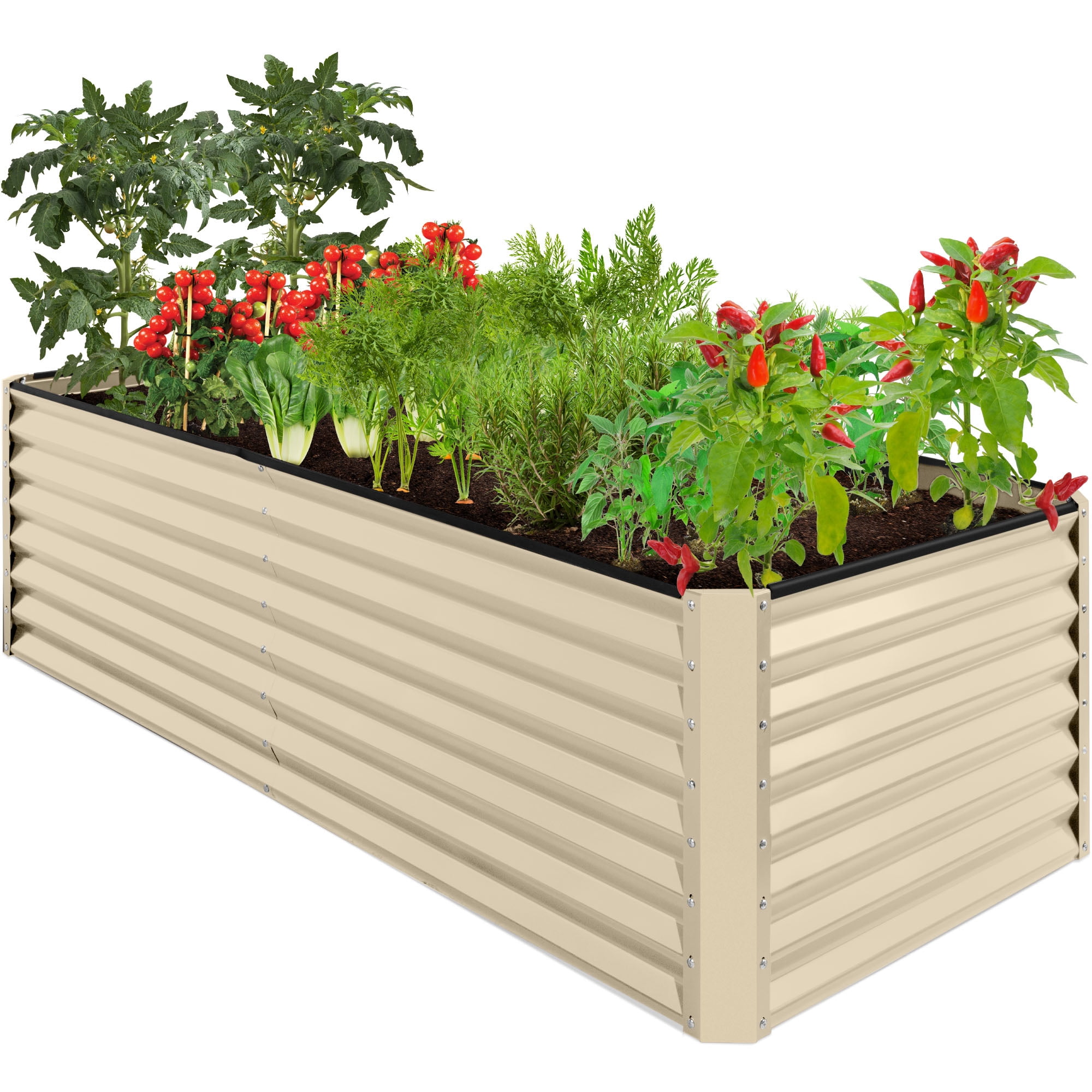 Best Choice Products 8x4x2ft Outdoor Metal Raised Garden Bed for Vegetables Flowers Herbs - Beige