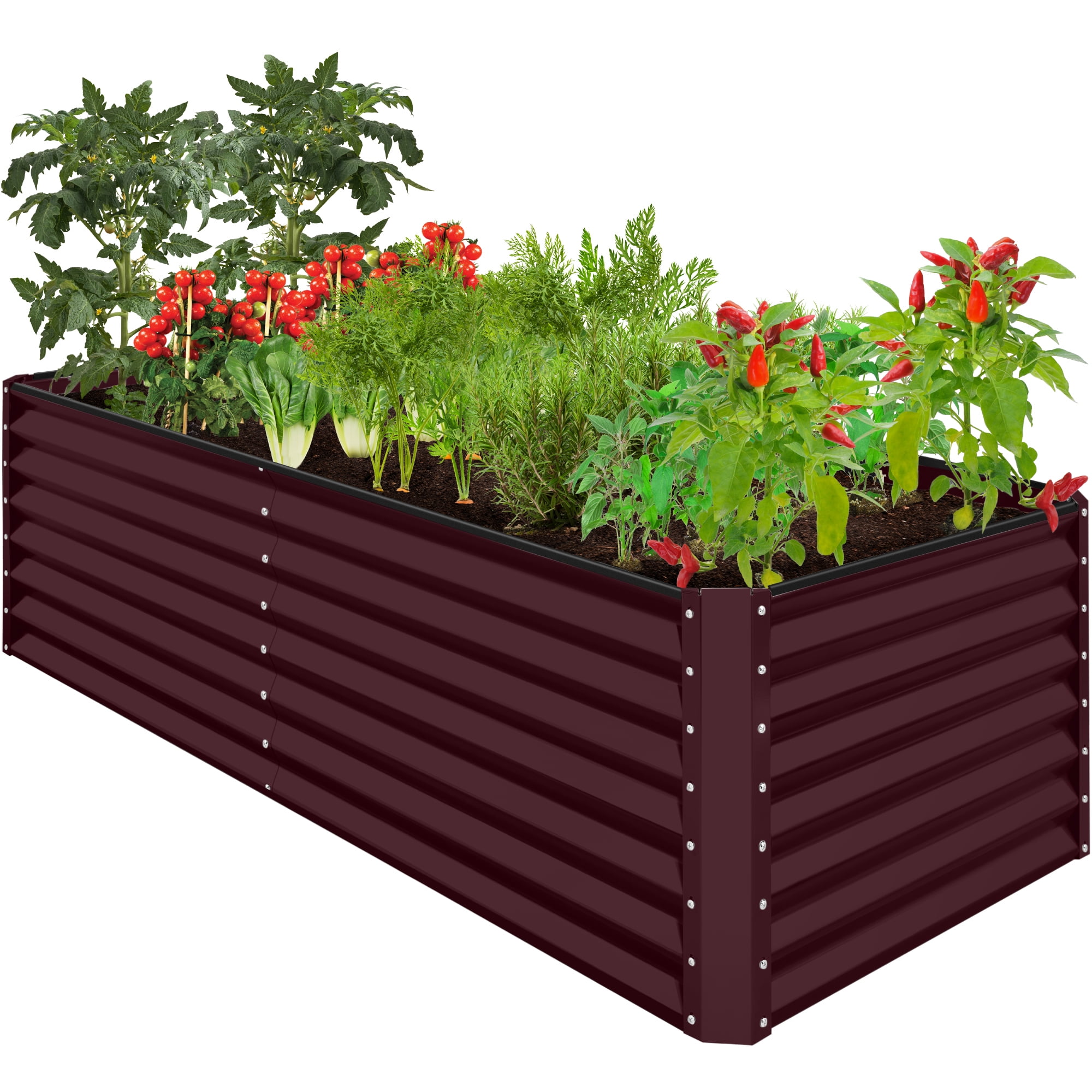 Best Choice Products 8x4x2ft Outdoor Metal Raised Garden Bed for Vegetables Flowers Herbs - Burgundy