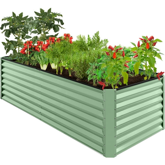Best Choice Products 8x4x2ft Outdoor Metal Raised Garden Bed, Planter Box for Vegetables, Flowers, Herbs - Sage Green