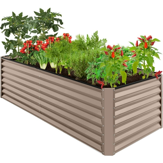 Best Choice Products 8x4x2ft Outdoor Metal Raised Garden Bed, Planter Box for Vegetables, Flowers, Herbs - Taupe