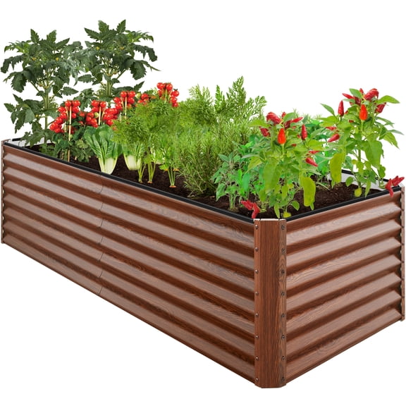 Best Choice Products 8x4x2ft Outdoor Metal Raised Garden Bed for Vegetables Flowers Herbs - Wood Grain