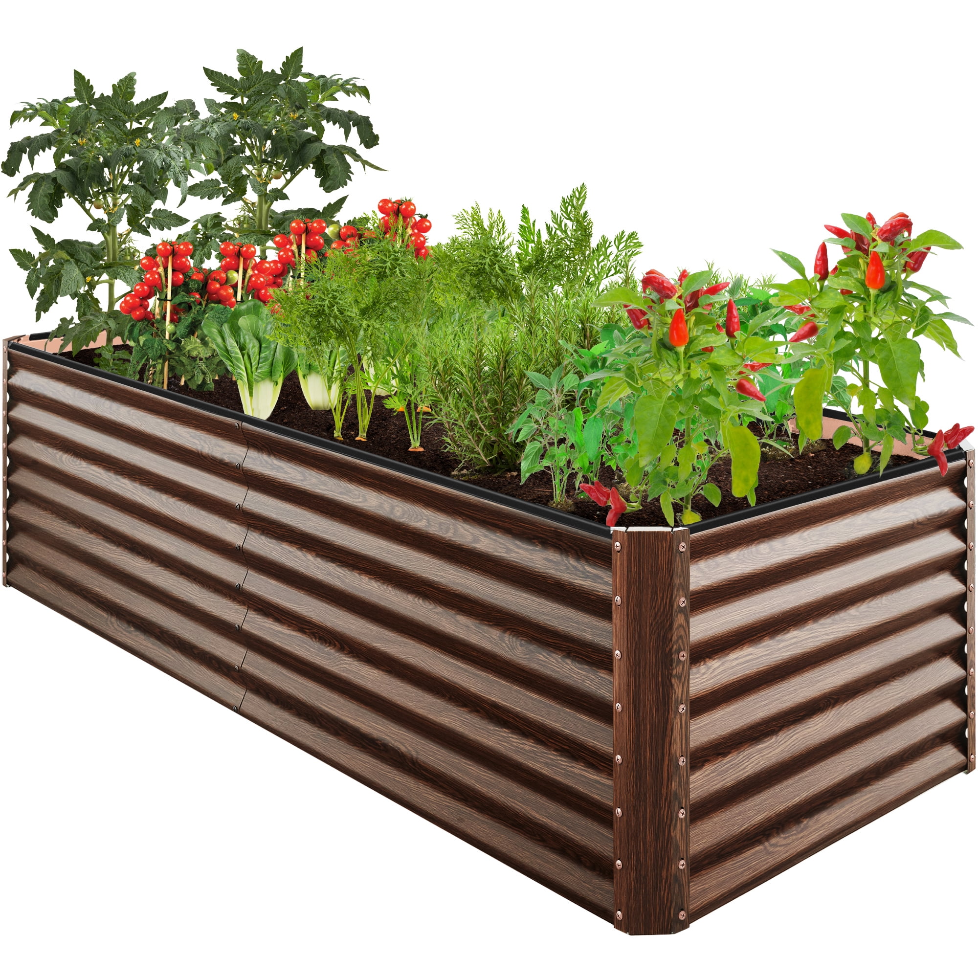 Best Choice Products 8x4x2ft Outdoor Metal Raised Garden Bed for Vegetables Flowers Herbs - Dark Brown Wood Grain