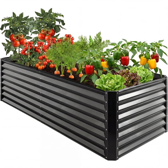 Best Choice Products 8x4x2ft Outdoor Metal Raised Garden Bed for Vegetables Flowers Herbs - Dark Gray