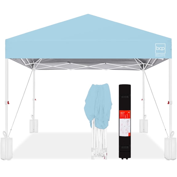Best Choice Products 8x8ft Easy Setup Pop Up Canopy w/ 1-Button Setup, Wheeled Case, 4 Weight Bags - French Blue/White