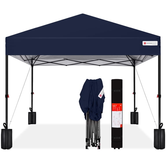 Best Choice Products 8x8ft Easy Setup Pop Up Canopy w/ 1-Button Setup, Wheeled Case, 4 Weight Bags - Navy Blue