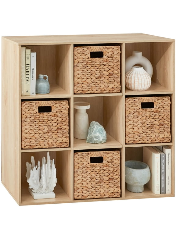 Best Choice Products 9-Cube Bookshelf, 11in Display Storage Compartment Organizer w/ 3 Removable Back Panels - Light Oak