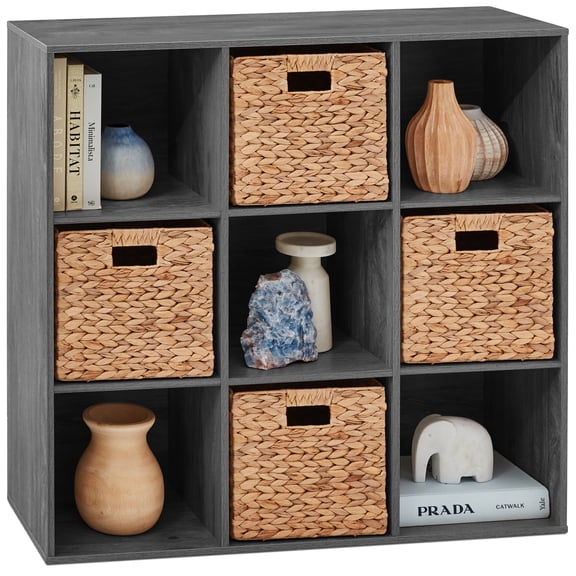 Best Choice Products 9-Cube Bookshelf, 11in Display Storage Organizer w/ 3 Removable Back Panels - Dark Gray