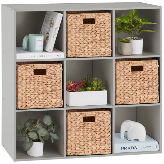 Best Choice Products 9-Cube Bookshelf, 11in Display Storage Organizer w/ 3 Removable Back Panels - Gray