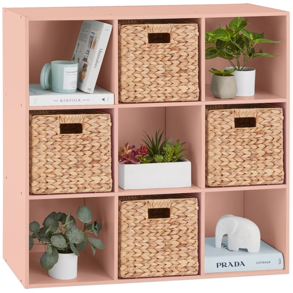 Best Choice Products 9-Cube Bookshelf, 11in Display Storage Organizer w/ 3 Removable Back Panels - Light Pink