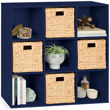 Best Choice Products 9-Cube Bookshelf, 11in Display Storage Organizer w/ 3 Removable Back Panels - Navy