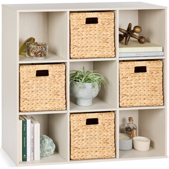 Best Choice Products 9-Cube Bookshelf, 11in Display Storage Organizer w/ 3 Removable Back Panels - Whitewash