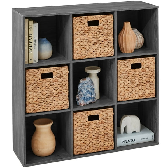 Best Choice Products 9-Cube Bookshelf, 13.5in Display Storage System, Organizer w/ Removable Back Panels - Dark Gray