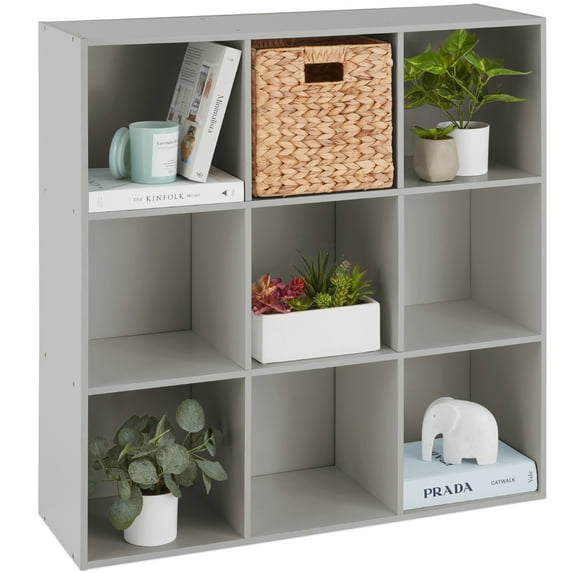 Best Choice Products 9-Cube Bookshelf, 13.5in Display Storage System, Organizer w/ Removable Back Panels - Gray