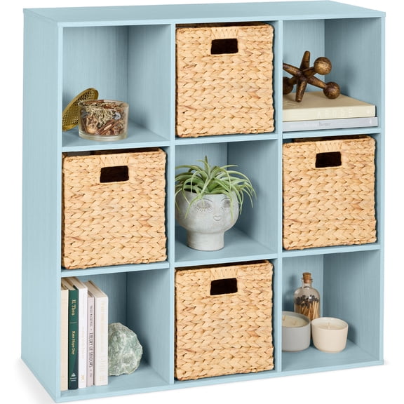 Best Choice Products 9-Cube Bookshelf, 13.5in Display Storage System, Organizer w/ Removable Back Panels - Light Blue