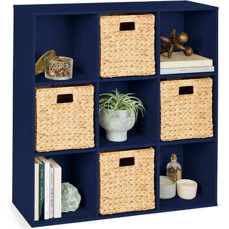 Best Choice Products 9-Cube Bookshelf, 13.5in Display Storage System, Organizer w/ Removable Back Panels - Navy
