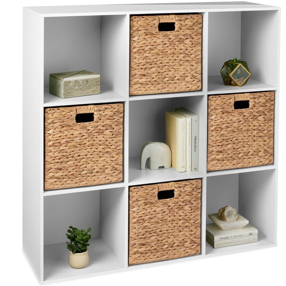Best Choice Products 9-Cube Bookshelf, 13.5in Display Storage System, Organizer w/ Removable Back Panels - White