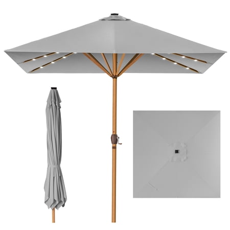 Best Choice Products 9ft Deep Square Solar LED Lighted Patio Umbrella w/ Woodgrain Pattern, UV-Resistant - Fog Gray