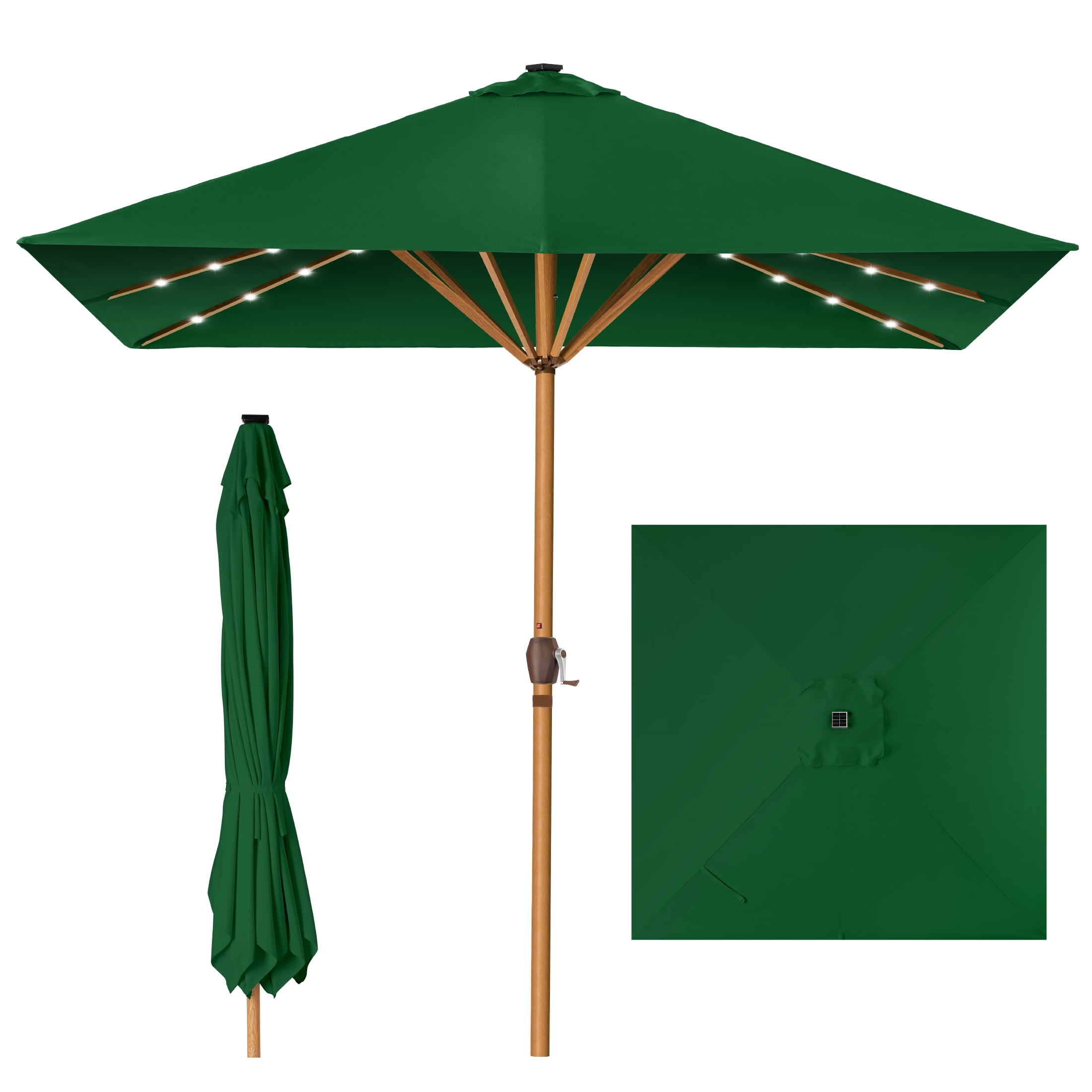 9ft Green Solar LED Lighted Market Patio Umbrella with Metal Pole